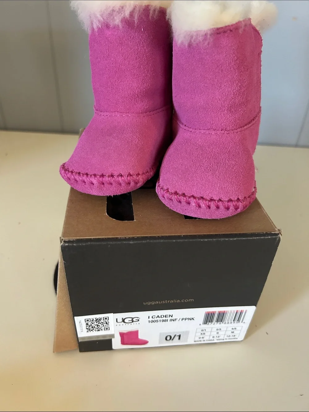 UGG Pink Suede Infant Booties with Shearling Cuff